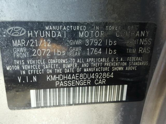 KMHDH4AE8DU492864 - 2013 HYUNDAI ELANTRA GL GRAY photo 10