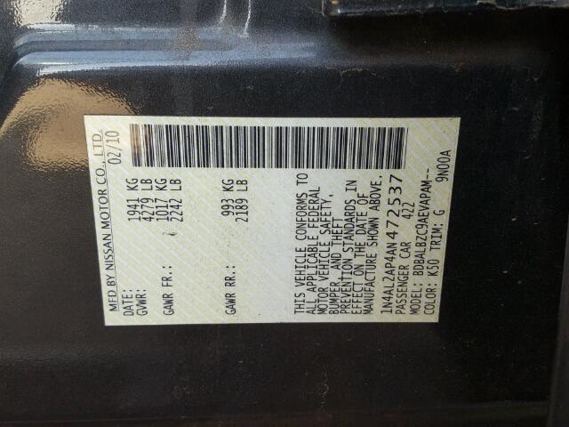 1N4AL2AP4AN472537 - 2010 NISSAN ALTIMA BAS GRAY photo 10