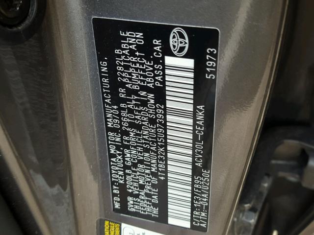 4T1BE32K15U973992 - 2005 TOYOTA CAMRY LE GRAY photo 10