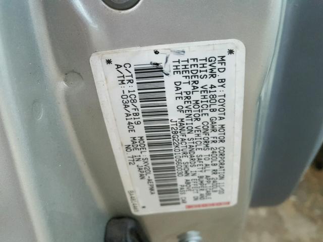 JT2BG22K010560030 - 2001 TOYOTA CAMRY CE SILVER photo 10