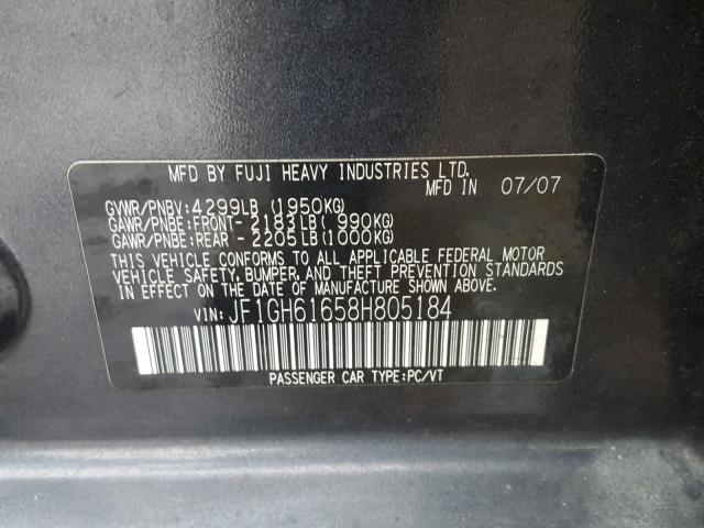 JF1GH61658H805184 - 2008 SUBARU IMPREZA 2. BLACK photo 10