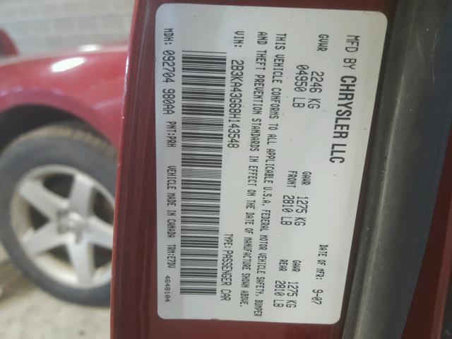 2B3KA43G68H143548 - 2008 DODGE CHARGER MAROON photo 10