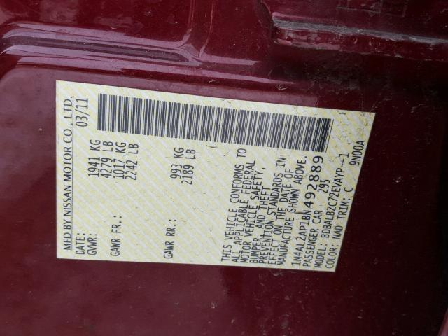 1N4AL2AP1BN492889 - 2011 NISSAN ALTIMA BAS MAROON photo 10