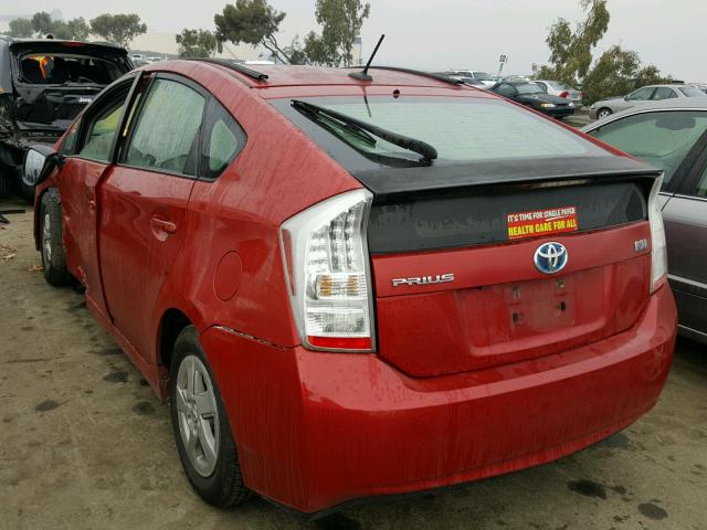 JTDKN3DU1A0037651 - 2010 TOYOTA PRIUS RED photo 3