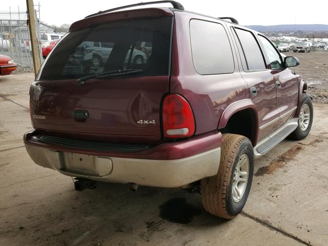 1B4HS28Z81F546052 - 2001 DODGE DURANGO MAROON photo 4