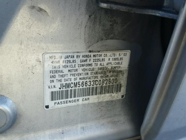 JHMCM56633C082530 - 2003 HONDA ACCORD EX SILVER photo 10