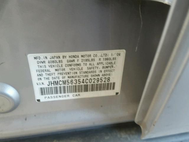 JHMCM56354C029528 - 2004 HONDA ACCORD LX SILVER photo 10