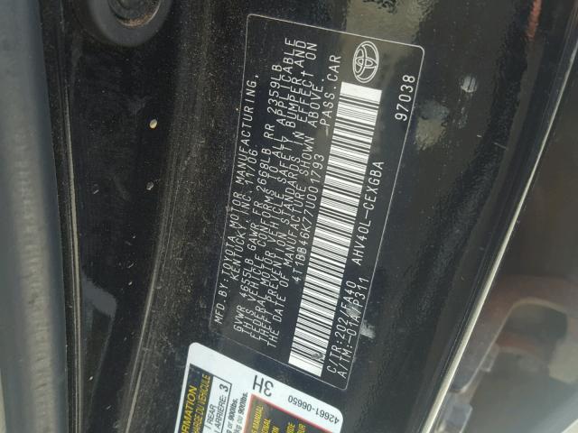 4T1BB46K77U001793 - 2007 TOYOTA CAMRY NEW BLACK photo 10