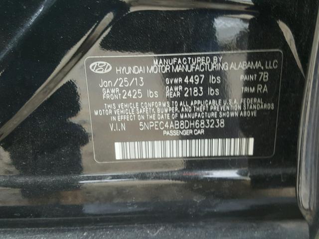 5NPEC4AB8DH683238 - 2013 HYUNDAI SONATA SE BLACK photo 10