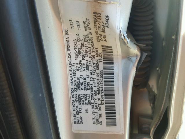 5TEHN72N44Z415592 - 2004 TOYOTA TACOMA DOU SILVER photo 10