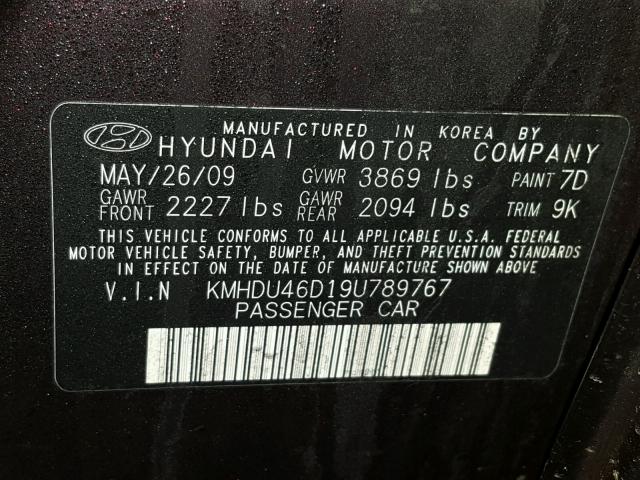 KMHDU46D19U789767 - 2009 HYUNDAI ELANTRA GL BURGUNDY photo 10