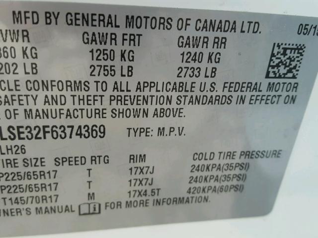 2GKFLSE32F6374369 - 2015 GMC TERRAIN SL WHITE photo 10