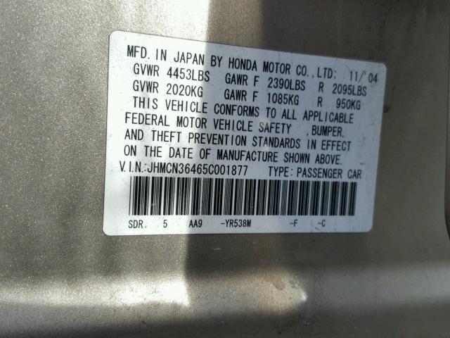 JHMCN36465C001877 - 2005 HONDA ACCORD HYB GOLD photo 10