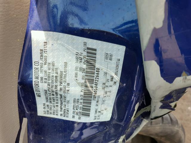 1FAFP40604F226680 - 2004 FORD MUSTANG BLUE photo 10