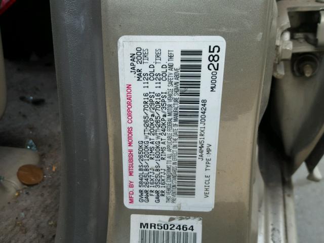 JA4MW51RX1J004248 - 2001 MITSUBISHI MONTERO LI BROWN photo 10