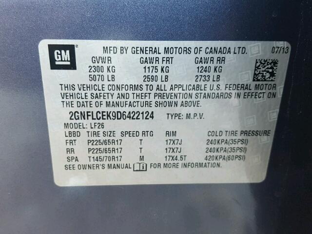 2GNFLCEK9D6422124 - 2013 CHEVROLET EQUINOX LS BLUE photo 10