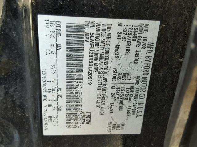 5LMFU28R23LJ20519 - 2003 LINCOLN NAVIGATOR BLACK photo 10