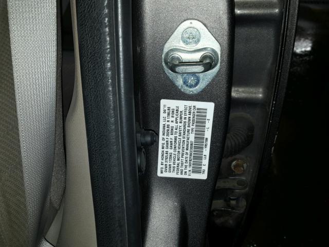 19XFB2F89CE300807 - 2012 HONDA CIVIC EX ნაცრისფერი ფოტო 10