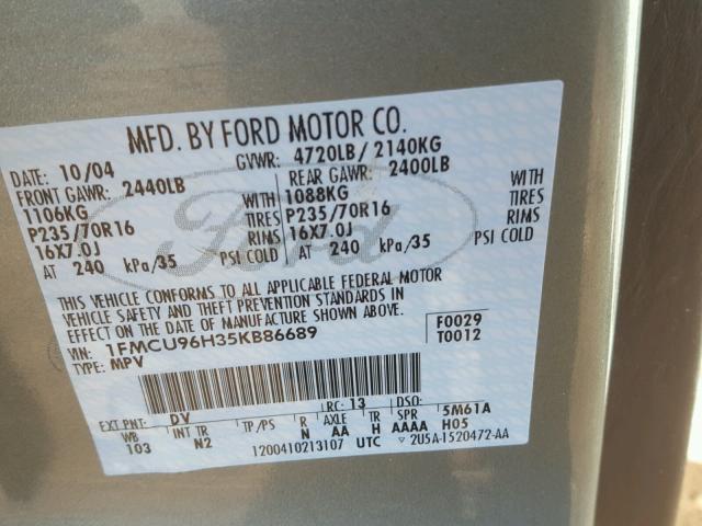 1FMCU96H35KB86689 - 2005 FORD ESCAPE HEV GREEN photo 10