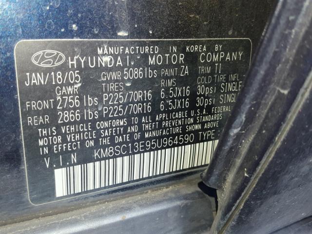 KM8SC13E95U964590 - 2005 HYUNDAI SANTA FE G BLUE photo 10