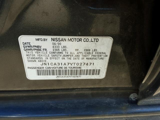 JN1CA31A7YT027471 - 2000 NISSAN MAXIMA GLE CHARCOAL photo 10