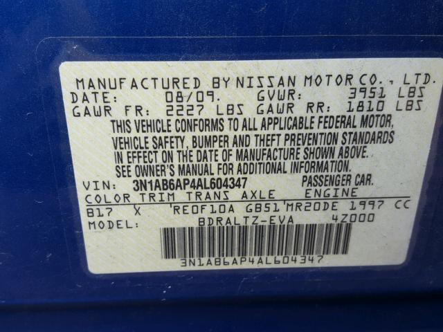 3N1AB6AP4AL604347 - 2010 NISSAN SENTRA 2.0 BLUE photo 10