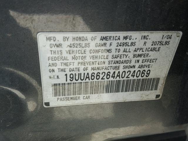 19UUA66264A024069 - 2004 ACURA TL GRAY photo 10