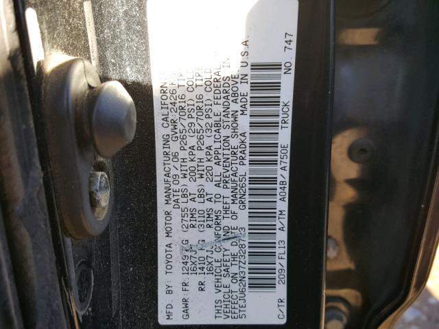 5TEJU62N37Z328723 - 2007 TOYOTA TACOMA DOU BLACK photo 10