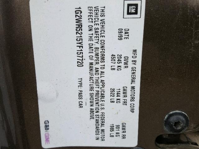 1G2WR5215YF157720 - 2000 PONTIAC GRAND PRIX 棕色 照片 10