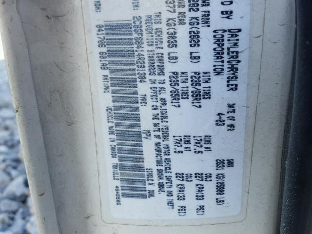 2C8GF68414R291304 - 2004 CHRYSLER PACIFICA WHITE photo 10