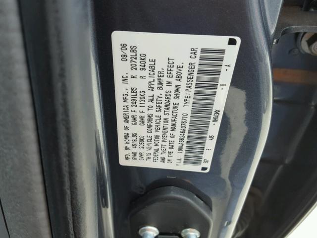 19UUA66246A076710 - 2006 ACURA 3.2TL GRAY photo 10