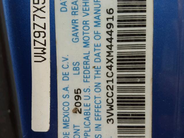 3VWCC21C4XM444916 - 1999 VOLKSWAGEN NEW BEETLE 蓝色 照片 10