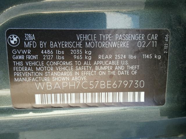 WBAPH7C57BE679730 - 2011 BMW 328 I GRAY photo 10