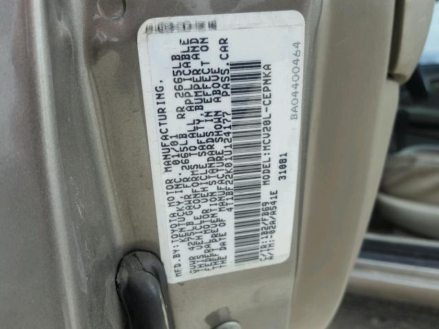 4T1BF22K01U124177 - 2001 TOYOTA CAMRY LE GRAY photo 10