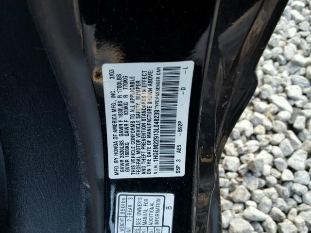 1HGEM22913L048239 - 2003 HONDA CIVIC EX BLACK photo 10