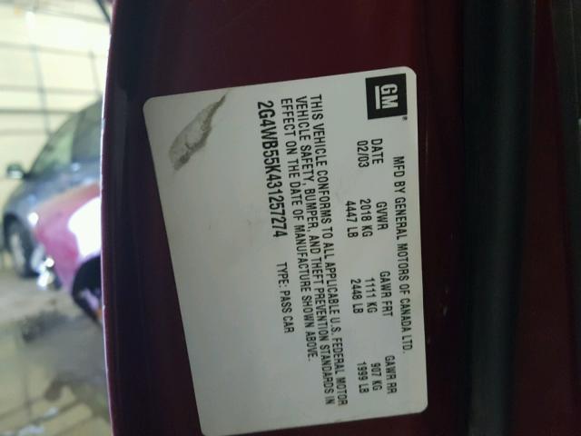 2G4WB55K431257274 - 2003 BUICK REGAL LS 红色 照片 10