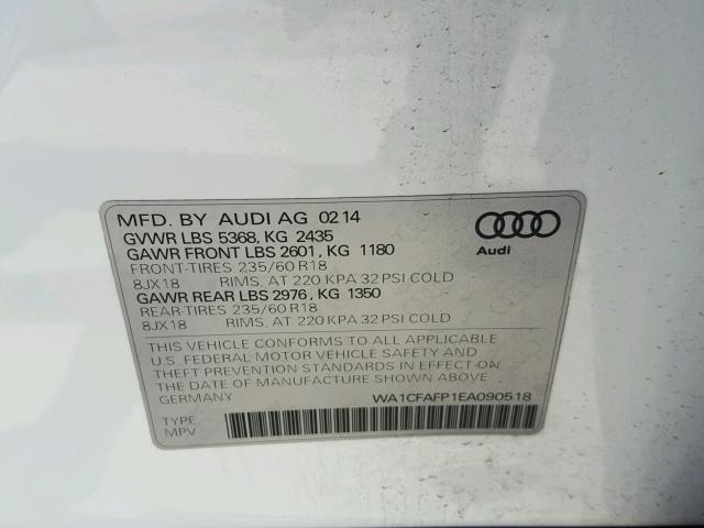 WA1CFAFP1EA090518 - 2014 AUDI Q5 PREMIUM WHITE photo 10