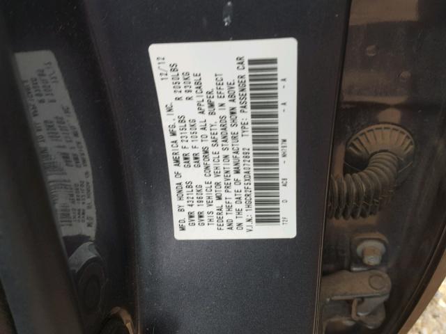 1HGCR2F5XDA072892 - 2013 HONDA ACCORD SPO GRAY photo 10