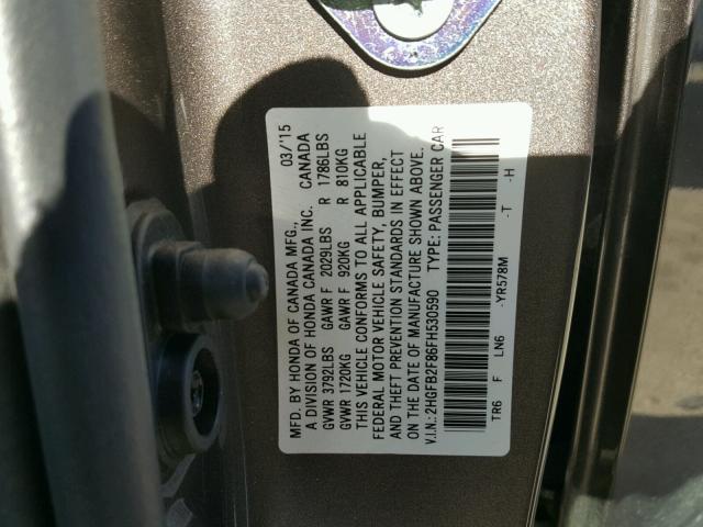 2HGFB2F86FH530590 - 2015 HONDA CIVIC EX ყავისფერი ფოტო 10