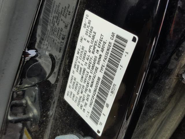 1HGCP2F42BA005598 - 2011 HONDA ACCORD LXP BLACK photo 10