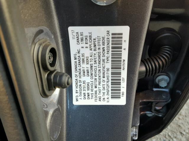 2HGFC2F76JH517190 - 2018 HONDA CIVIC EX გრაფიტი ფოტო 10