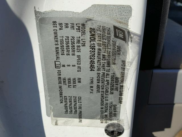 2CNDL13F376248464 - 2007 CHEVROLET EQUINOX LS WHITE photo 10