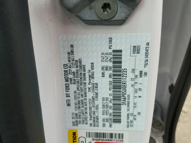 3FA6P0SU0ER112235 - 2014 FORD FUSION TIT WHITE photo 10