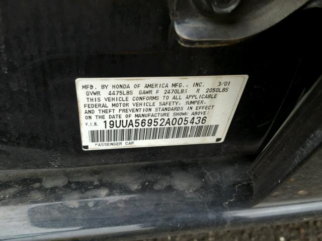 19UUA56952A005436 - 2002 ACURA 3.2TL TYPE BLACK photo 10