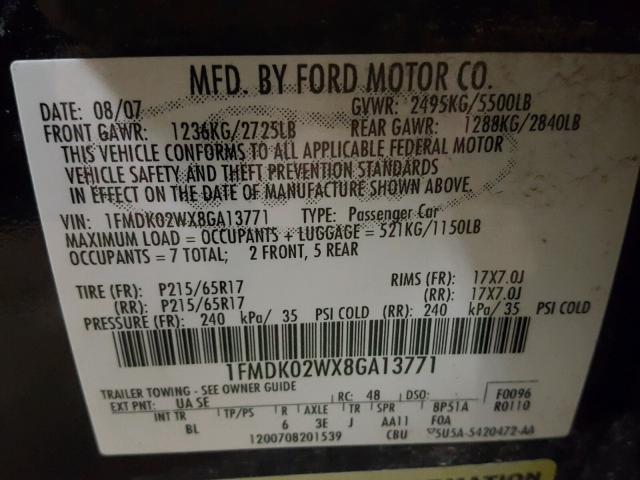 1FMDK02WX8GA13771 - 2008 FORD TAURUS X S BLACK photo 10