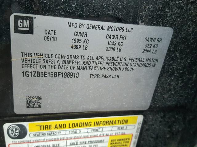 1G1ZB5E15BF198910 - 2011 CHEVROLET MALIBU LS შავი ფოტო 10