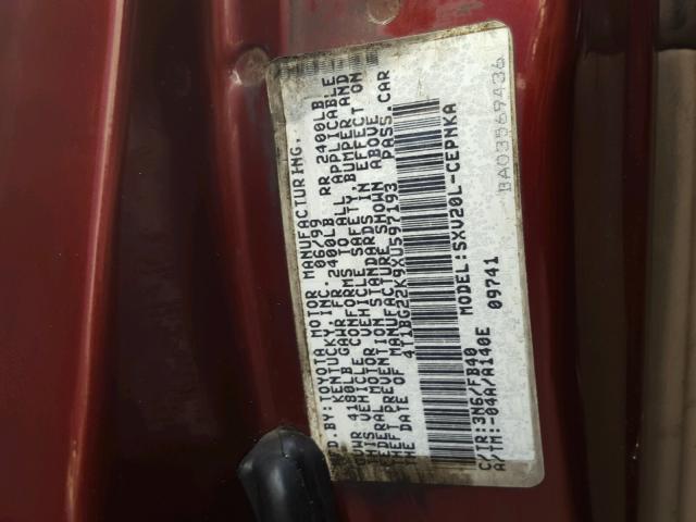 4T1BG22K9XU597193 - 1999 TOYOTA CAMRY CE BURGUNDY photo 10