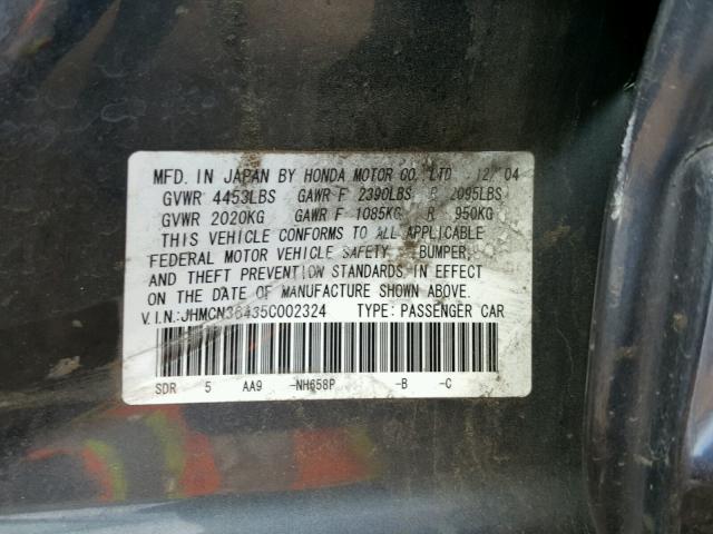 JHMCN36435C002324 - 2005 HONDA ACCORD HYB GRAY photo 10