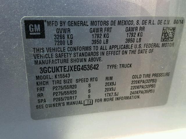 3GCUKTEJXEG453642 - 2014 CHEVROLET SILVERADO SILVER photo 10