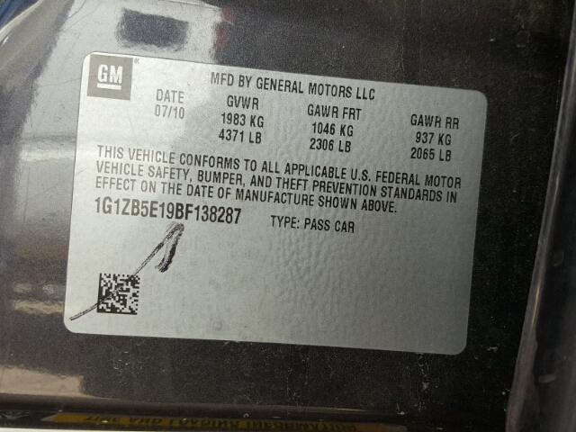 1G1ZB5E19BF138287 - 2011 CHEVROLET MALIBU LS Grafit foto 10